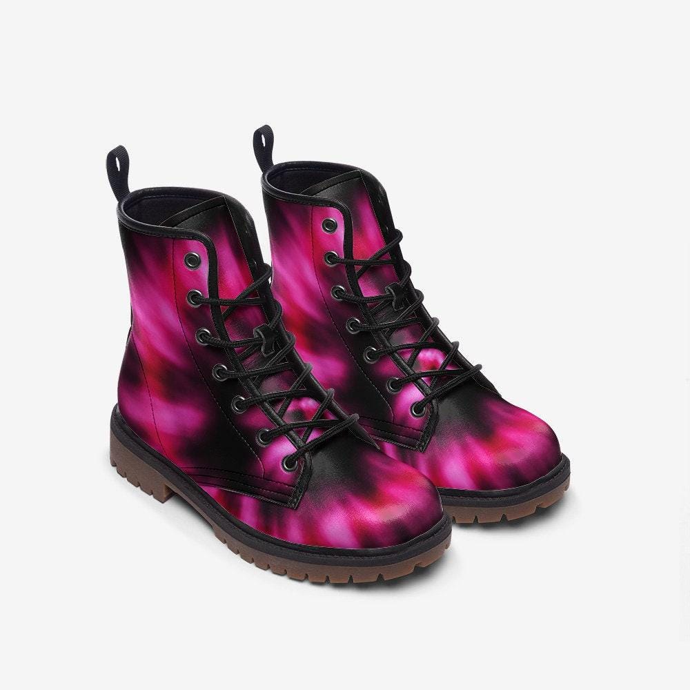 Pink Combat Boots, Fuchsia Ombre Ankle Boots, Punk Style Statement Shoes