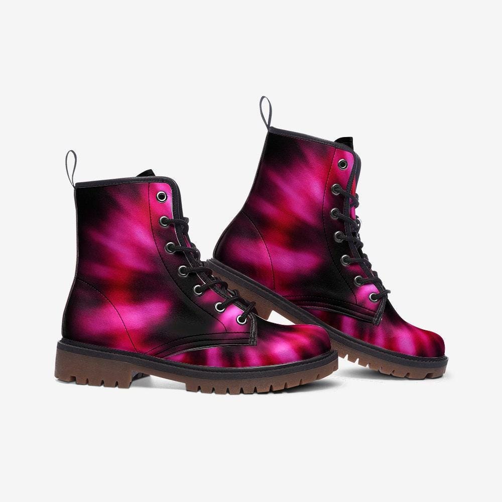 Pink Combat Boots, Fuchsia Ombre Ankle Boots, Punk Style Statement Shoes