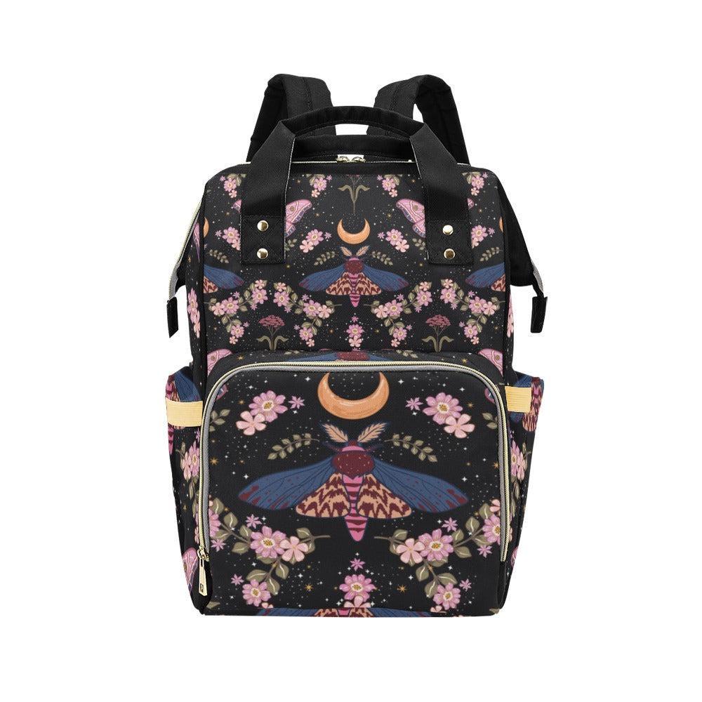 Moon Moth Diaper Backpack, Celestial Baby Bag, Boho Nursery Organizer