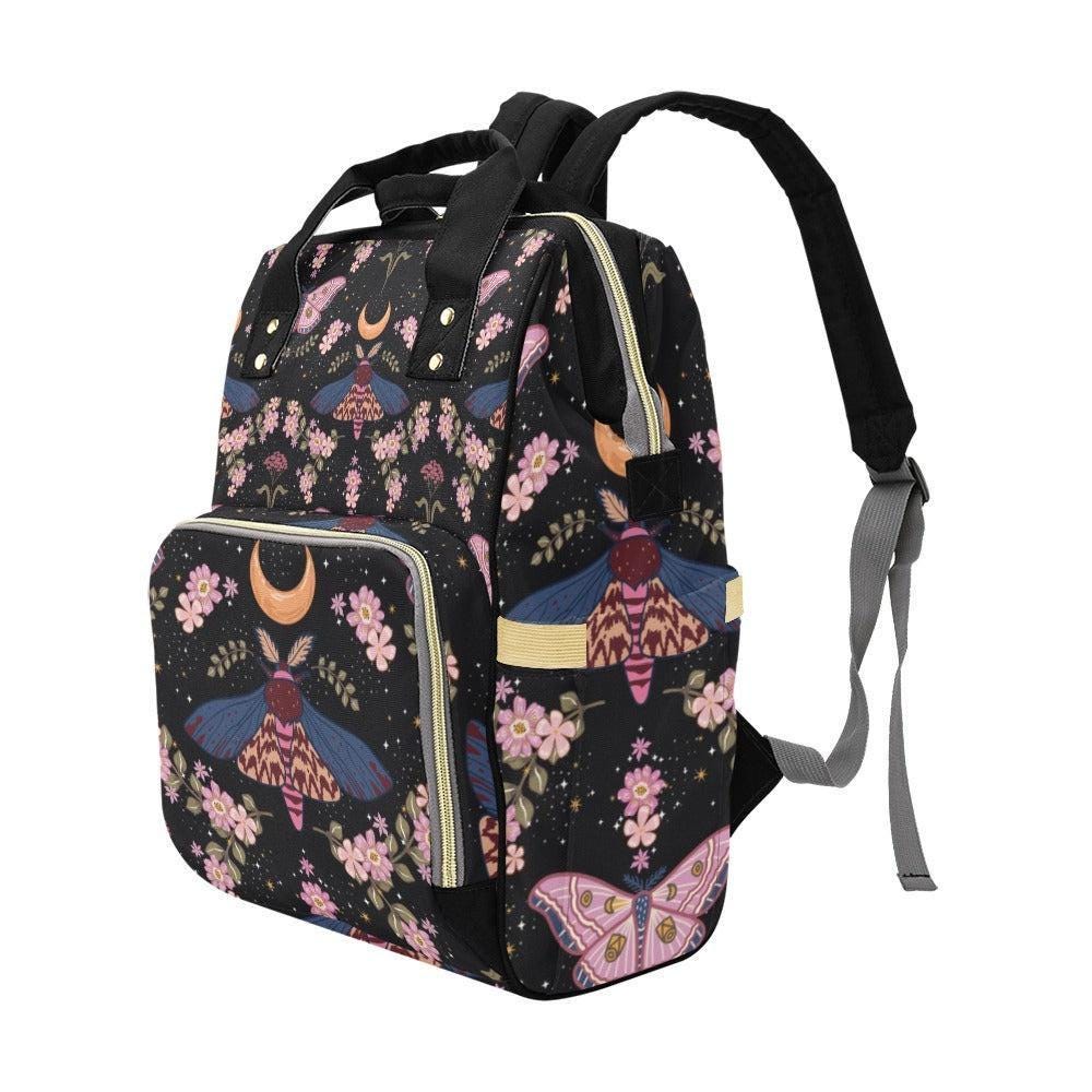Moon Moth Diaper Backpack, Celestial Baby Bag, Boho Nursery Organizer