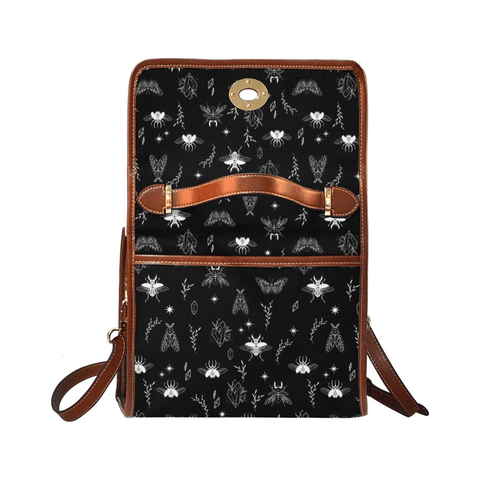 Moth Crystal Top Handle Bag, Witchy Insect Purse, Dark Nature Structured Handbag, Gothic Forest Magic Bag