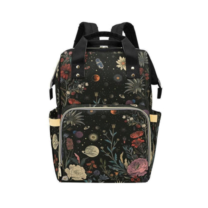 Floral Galaxy Diaper Backpack, Celestial Space Nursery Bag for Moms