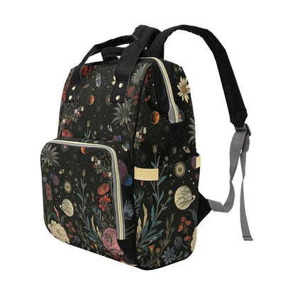 Floral Galaxy Diaper Backpack, Celestial Space Nursery Bag for Moms