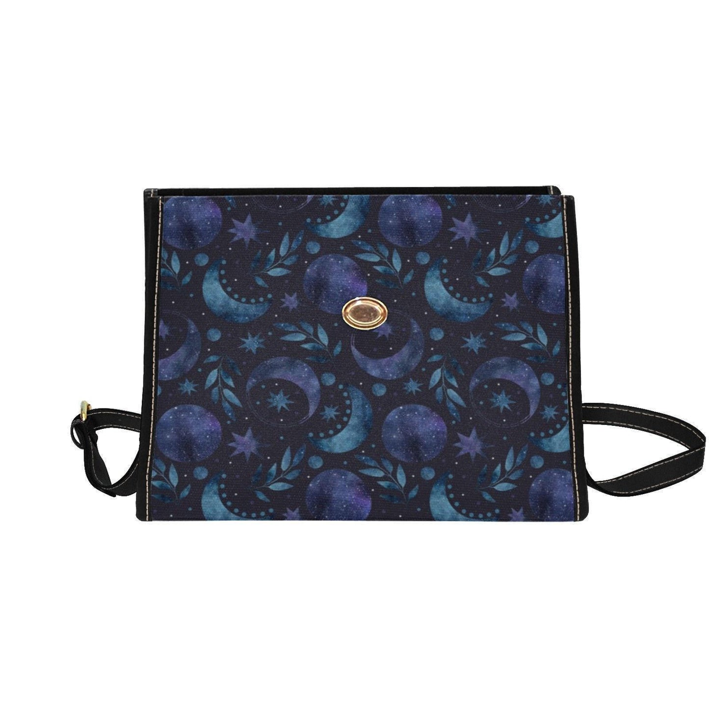 Blue Celestial Top Handle Bag, Moon Stars Structured Purse, Night Sky Handbag