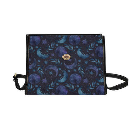 Blue Celestial Top Handle Bag, Moon Stars Purse, Night Sky Handbag