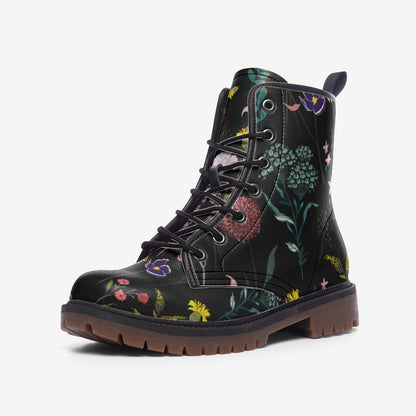 Dark Floral Boots, Botanical Lace Up Booties, Cottage Goth Wildflower Shoes