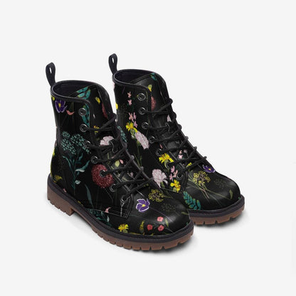 Dark Floral Boots, Botanical Lace Up Booties, Cottage Goth Wildflower Shoes