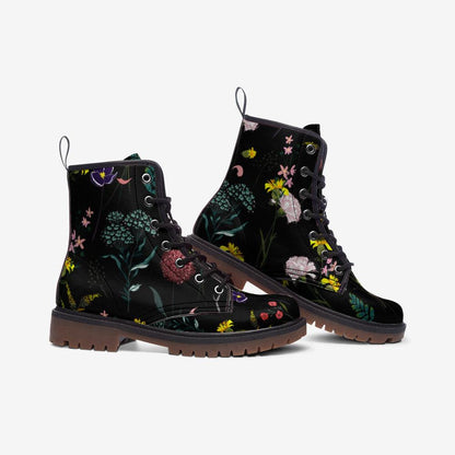Dark Floral Boots, Botanical Lace Up Booties, Cottage Goth Wildflower Shoes