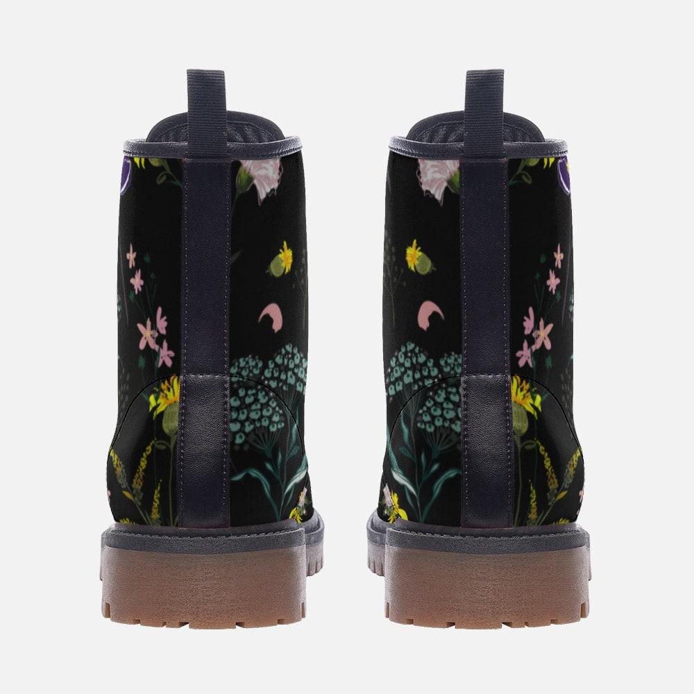 Dark Floral Boots, Botanical Lace Up Booties, Cottage Goth Wildflower Shoes