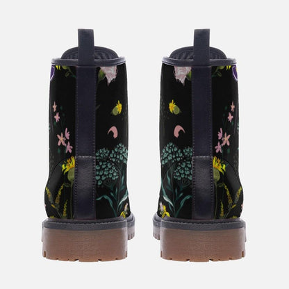 Dark Floral Boots, Botanical Lace Up Booties, Cottage Goth Wildflower Shoes