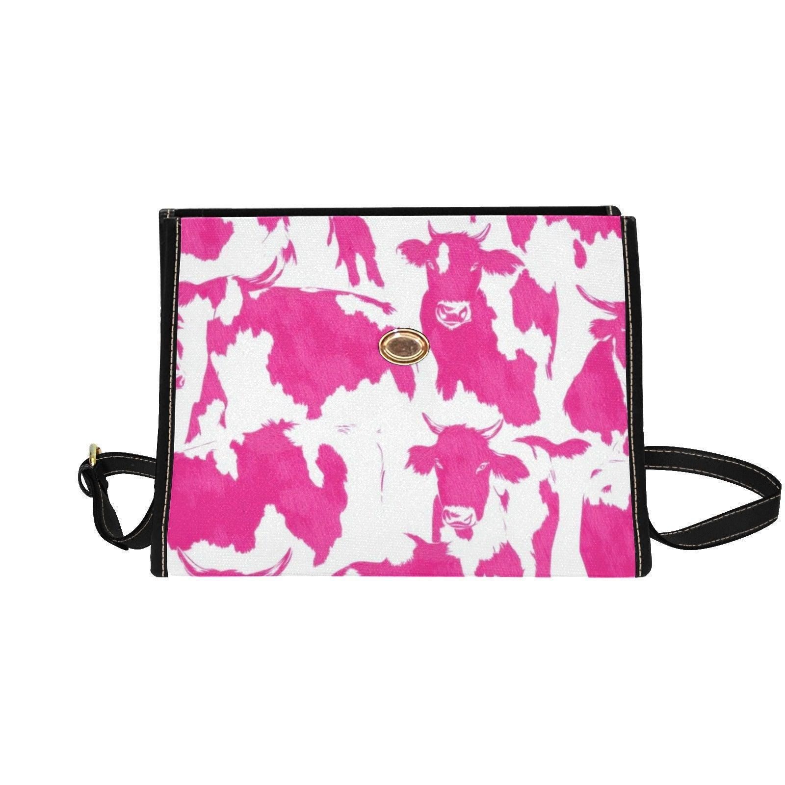Pink Cow Print Purse, Western Top Handle Handbag, Cowgirl Statement Bag