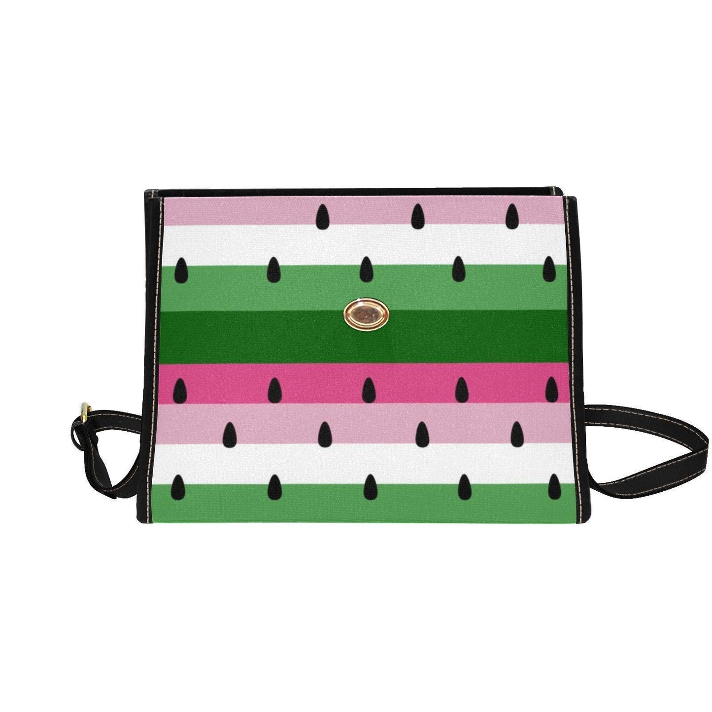 Watermelon stripe satchel purse, pink fruit print handbag, summer picnic crossbody bag, cute top handle bag