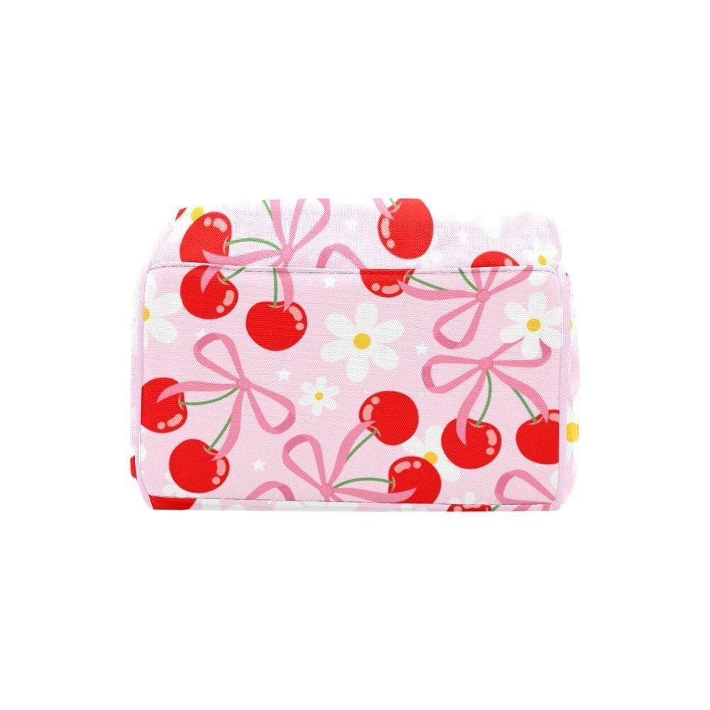Coquette Cherry Diaper Bag Backpack, Baby Girl Travel Pack, Bow Nursery Organizer