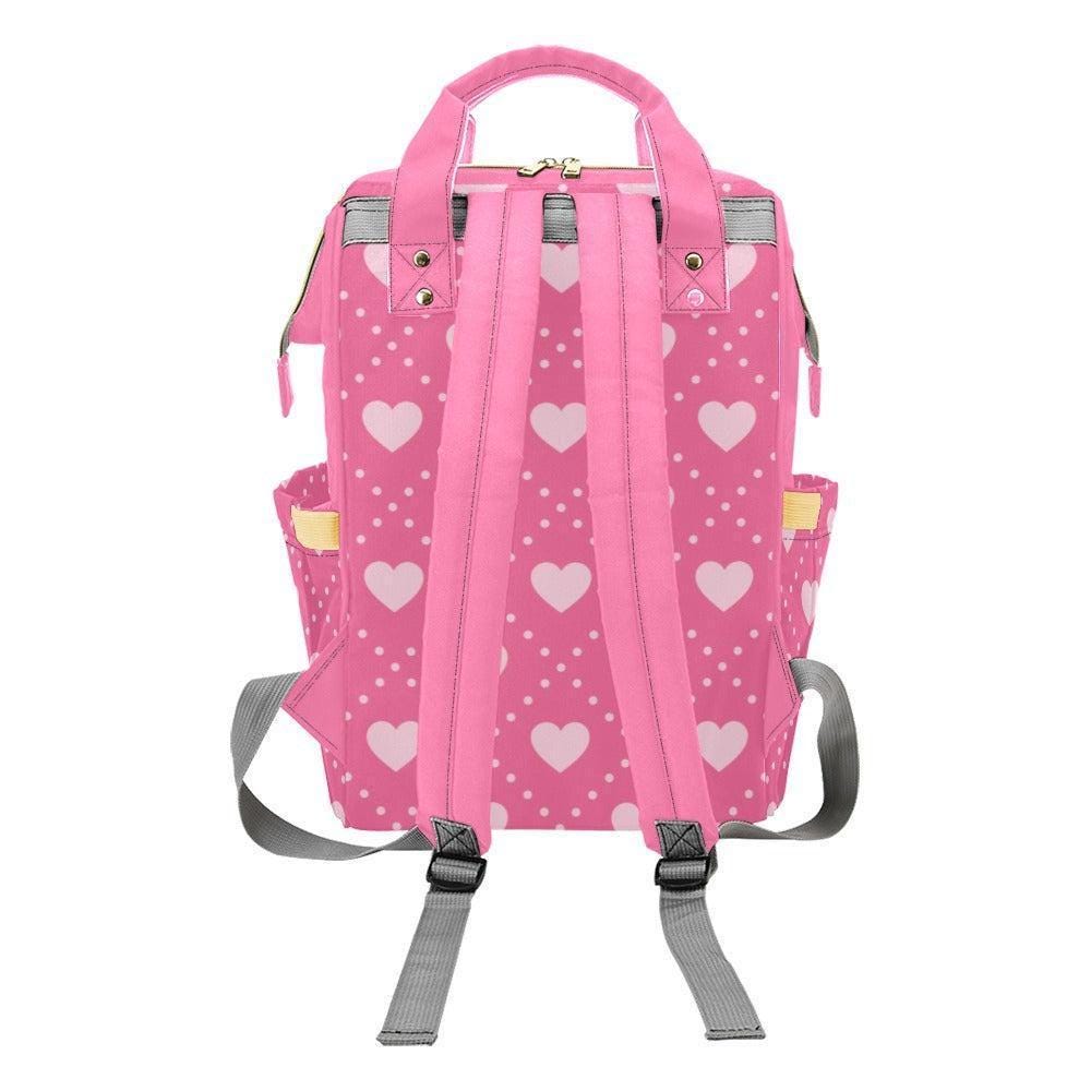 Diaper Bag Backpack Pink Hearts, Mom Backpack, Baby Travel Bag, Nursery Organizer Tote