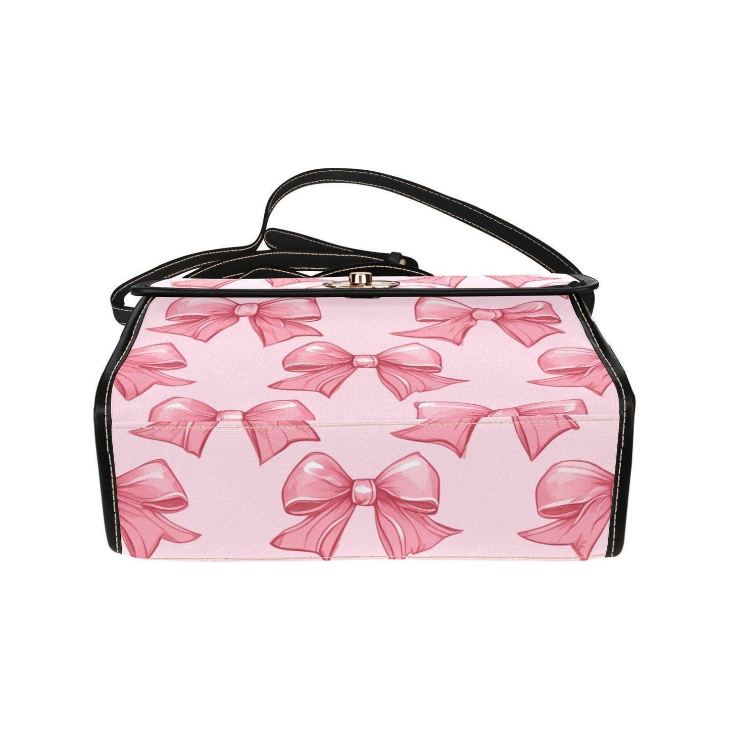 Pink Bow Satchel Purse, Waterproof Canvas Crossbody, Y2K Coquette Handbag, Girly Soft Girl Bag