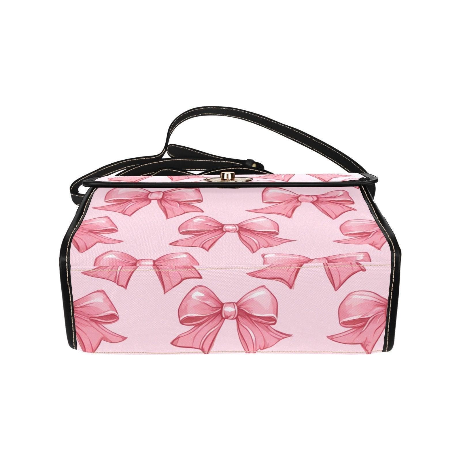 Pink Bow Satchel Purse, Waterproof Canvas Crossbody, Y2K Coquette Handbag, Girly Soft Girl Bag