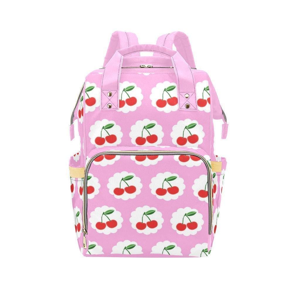 Cherry Diaper Backpack, Baby Travel Bag, Stroller Bag, Retro Mom Bag for Girls