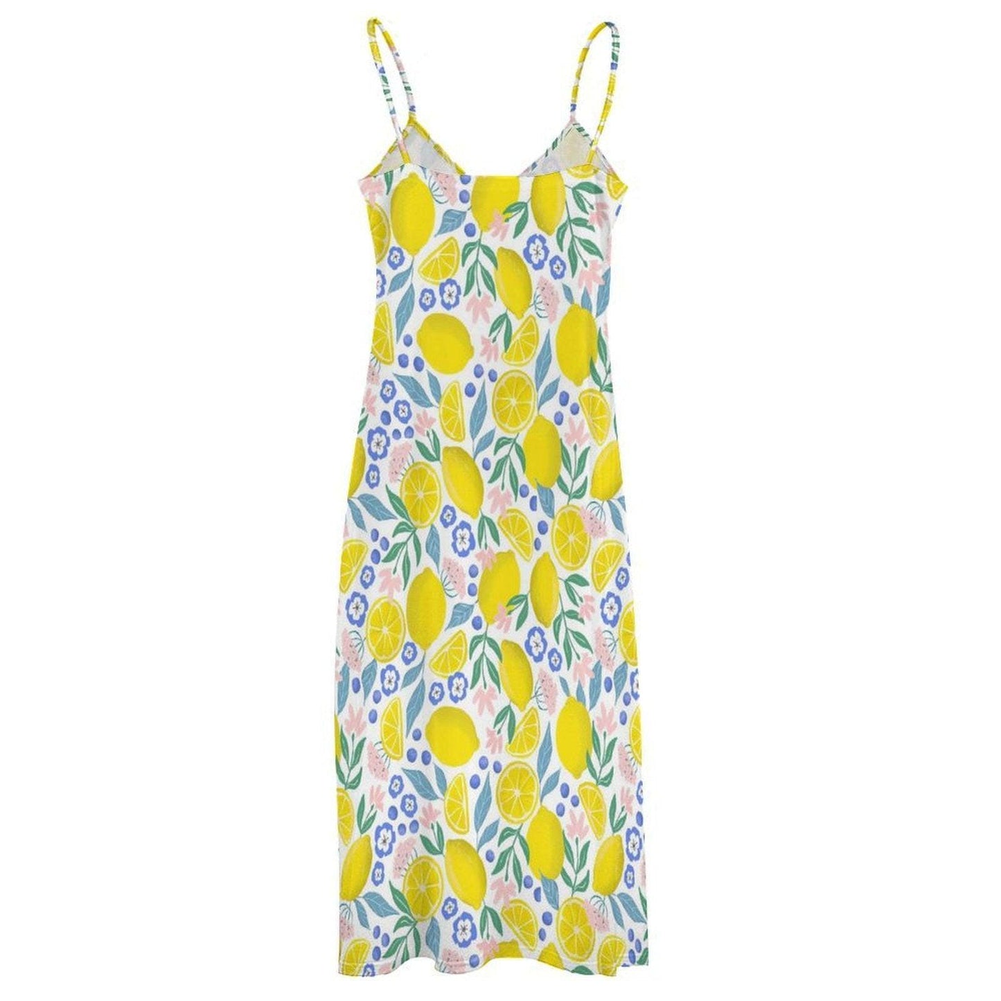 Lemon floral sundress, pastel fruit print dress, cottage summer outfit idea, dopamine fashion vibe, picnic brunch aesthetic clothing piece