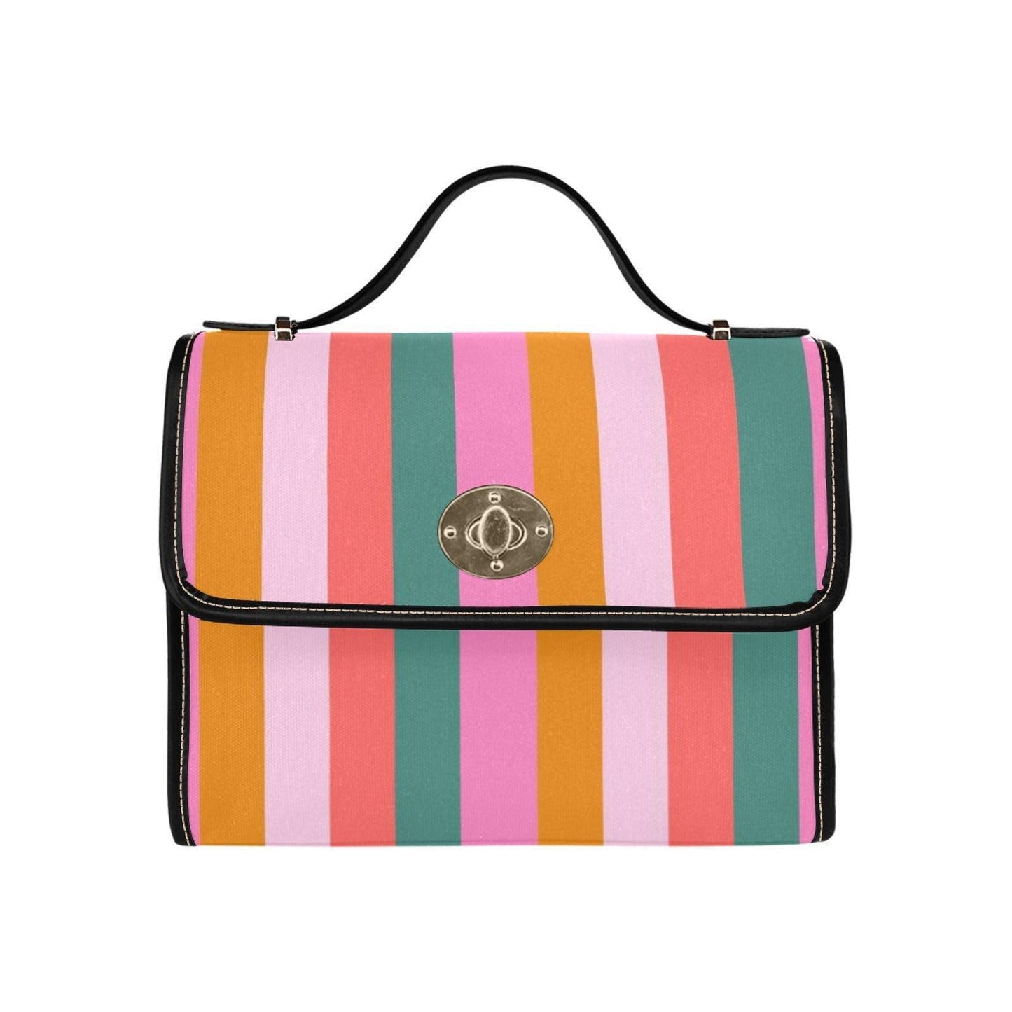 Colorful Striped Satchel Purse, Retro Top Handle Handbag, Groovy 70s Style Crossbody Bag