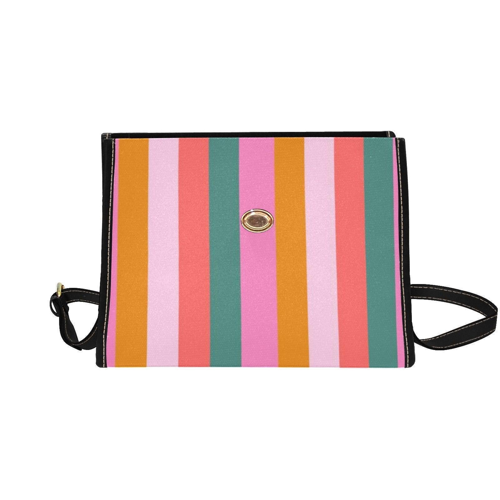 Colorful Striped Satchel Purse, Retro Top Handle Handbag, Groovy 70s Style Crossbody Bag