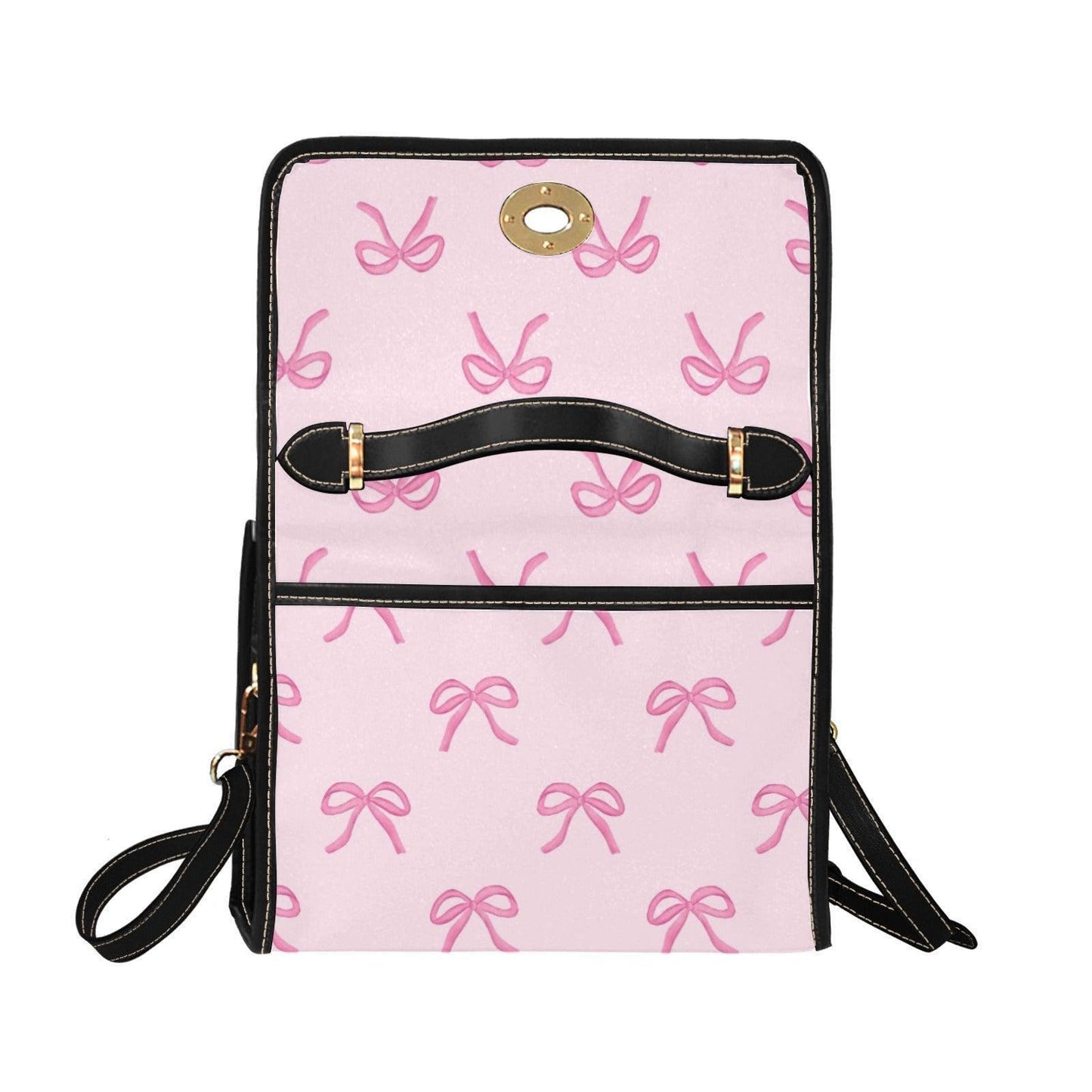 Pink Bow Crossbody Bag, Pastel Ribbon Canvas Purse, Vegan Leather Strap, Kawaii Soft Girl Handbag