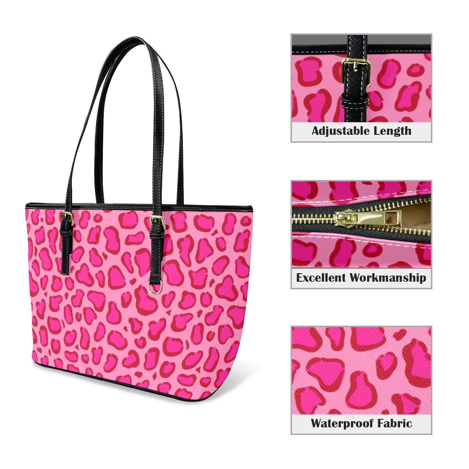 Pink Leopard Tote Bag, Y2K Animal Print Shoulder Purse for Bachelorette Trip and Pool Days