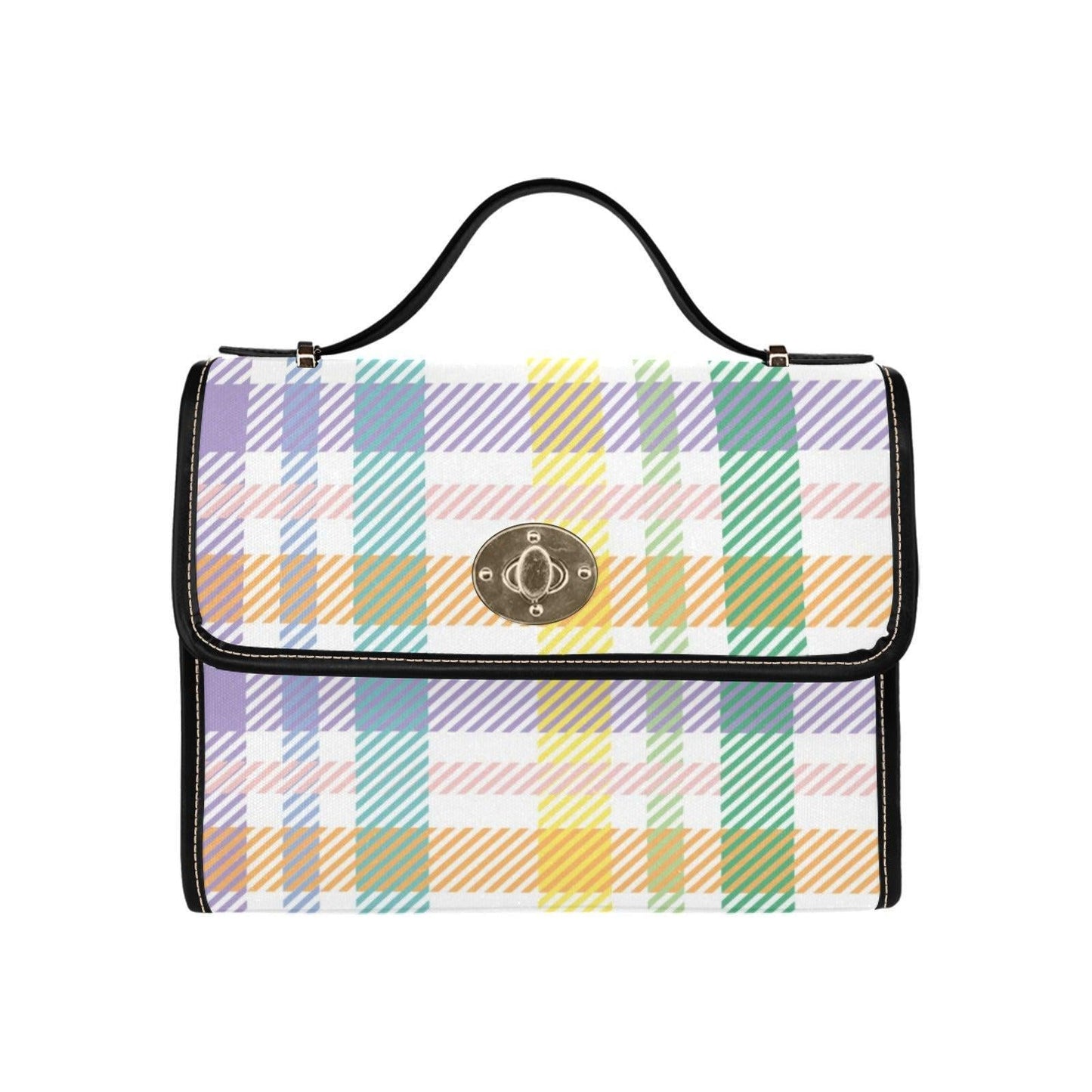 Top Handle Crossbody Bag, Structured Satchel Purse, Pastel Plaid Handbag