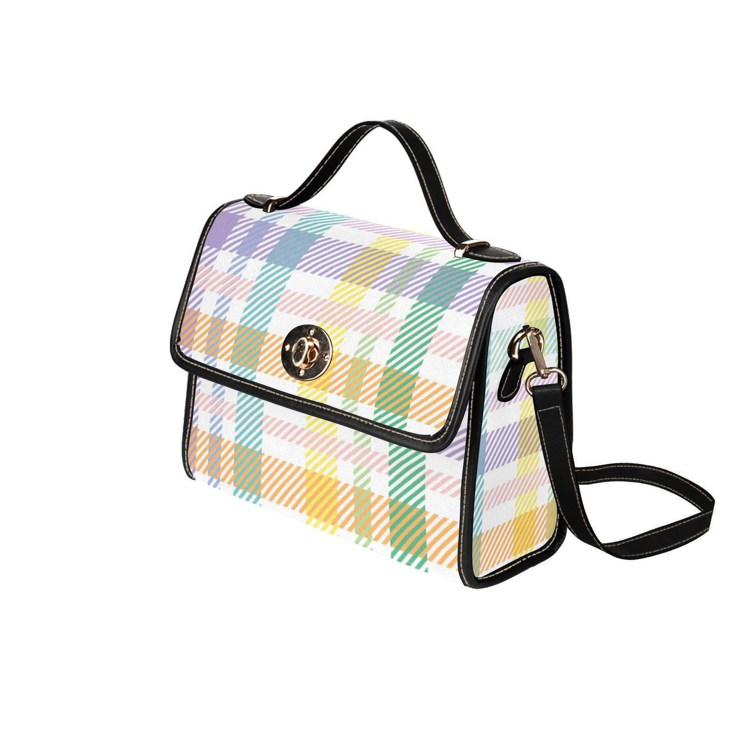 Top Handle Crossbody Bag, Structured Satchel Purse, Pastel Plaid Handbag