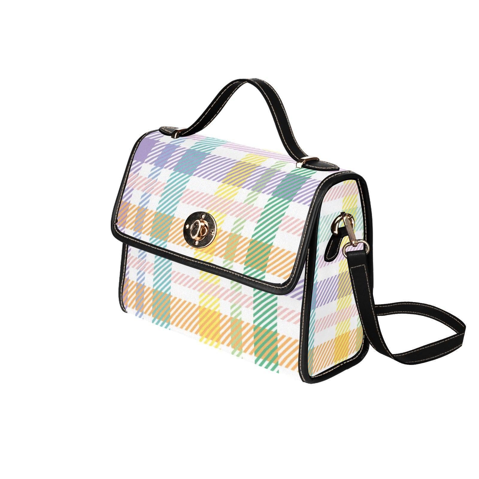 Top Handle Crossbody Bag, Structured Satchel Purse, Pastel Plaid Handbag