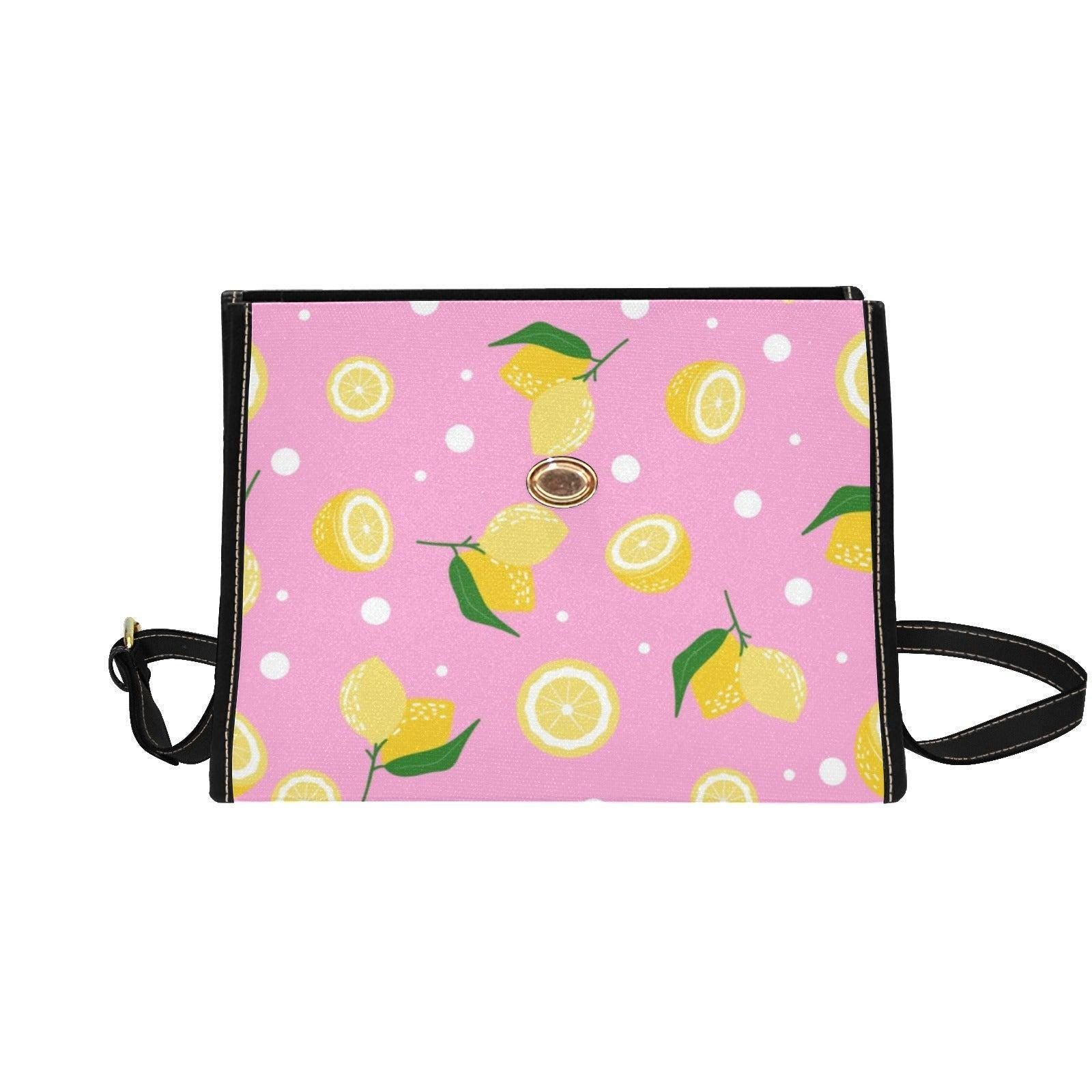 Lemon Print Satchel Bag Pink Citrus Handbag Cute Summer Crossbody Purse