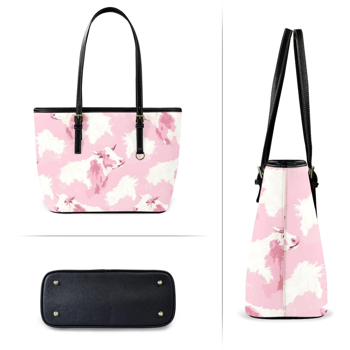 Pink Cow Print Tote Bag, Western Chic Shoulder Purse, Ranch Style Everyday Handbag, Rodeo Fashion Tote