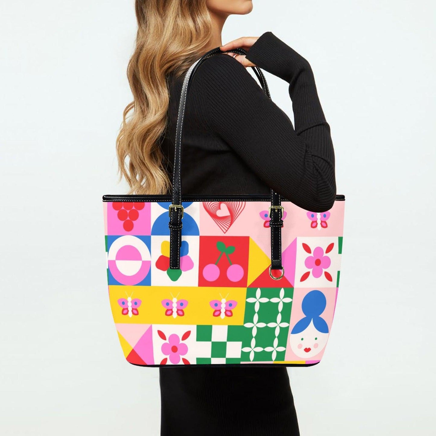 Retro Mod Tote Bag, Colorful Geometric Purse, Maximalist Shoulder Bag