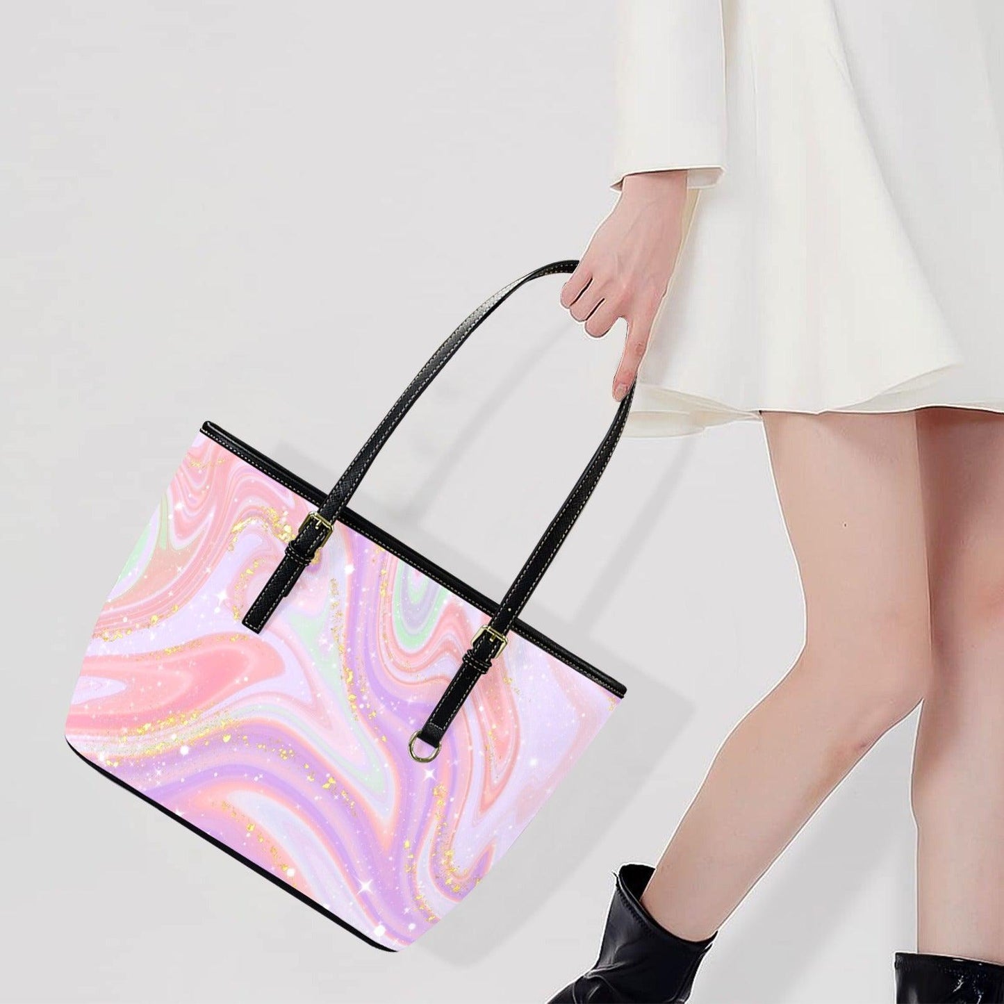Pink Marble Shopper Tote, Abstract Swirl Handbag, Soft Glam Statement Purse