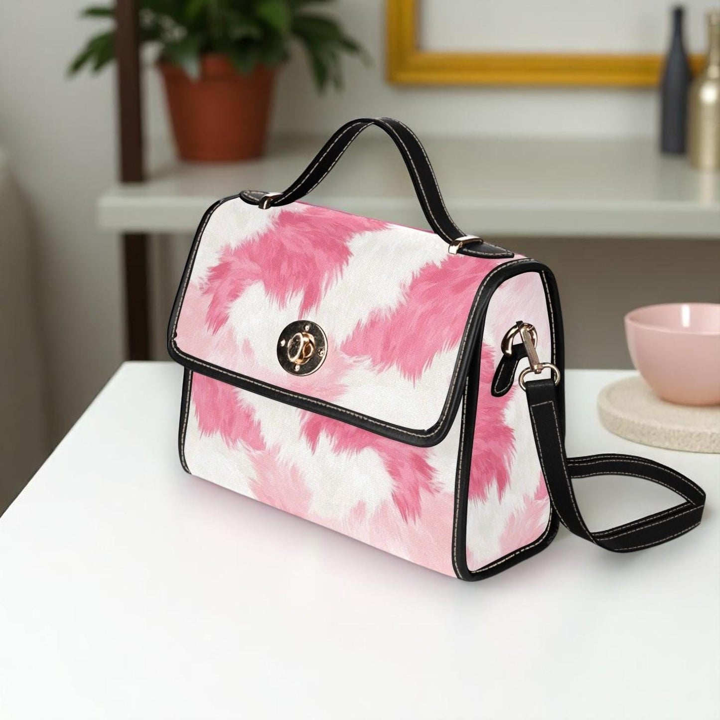 Pink Cow Print Satchel Purse Western Crossbody Handbag Y2K Girly Statement Bag
