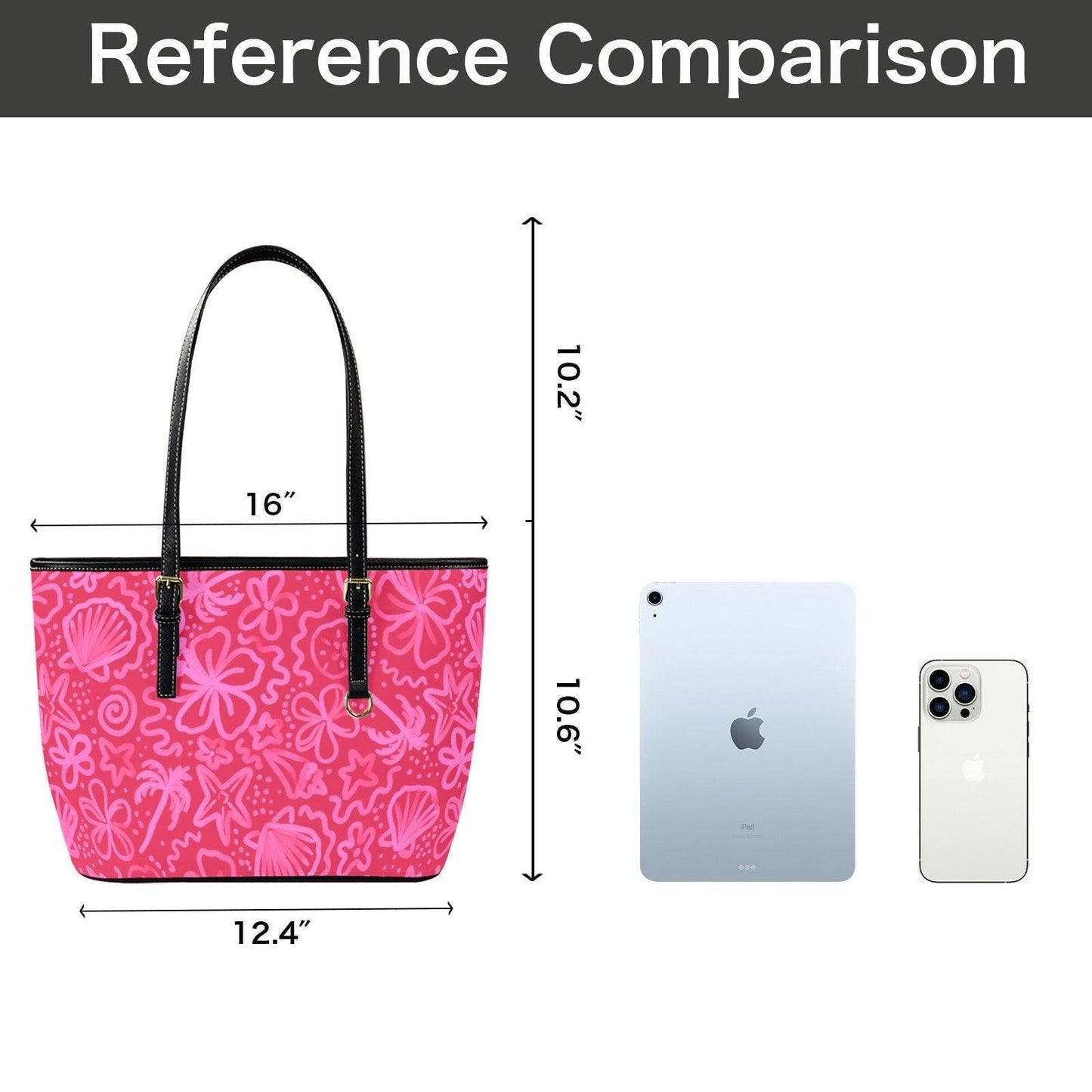 Beach Tote Bag in Pink Tropical Floral Shell Print, Summer Vacation Shoulder Purse