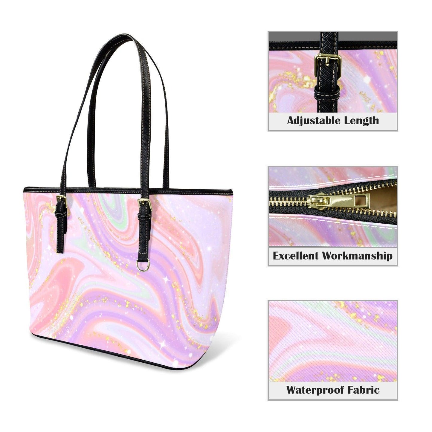 Pink Marble Shopper Tote, Abstract Swirl Handbag, Soft Glam Statement Purse
