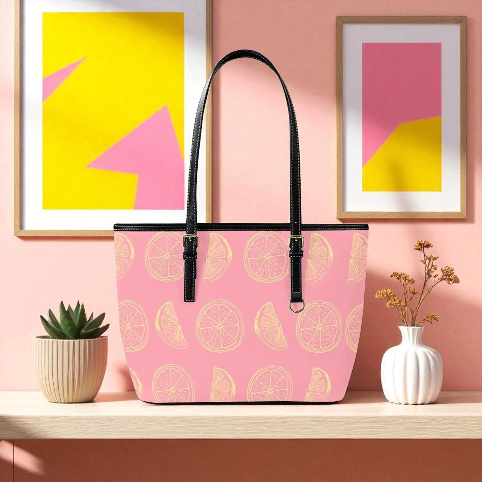 Citrus Tote Bag, Pink Fruit Shopper, Farmers Market Purse, Summer Shoulder Carryall