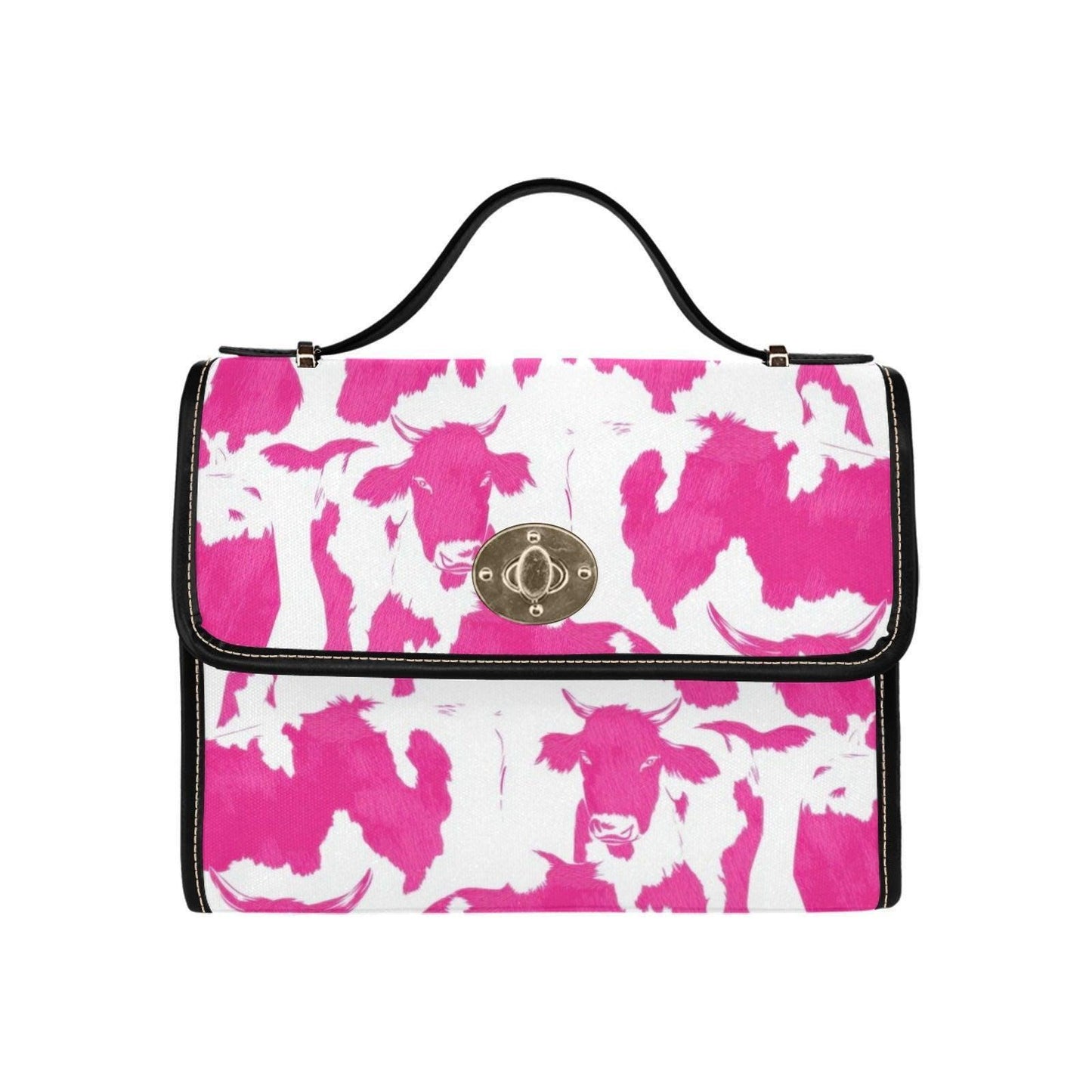Pink Cow Print Purse, Western Top Handle Handbag, Cowgirl Statement Bag
