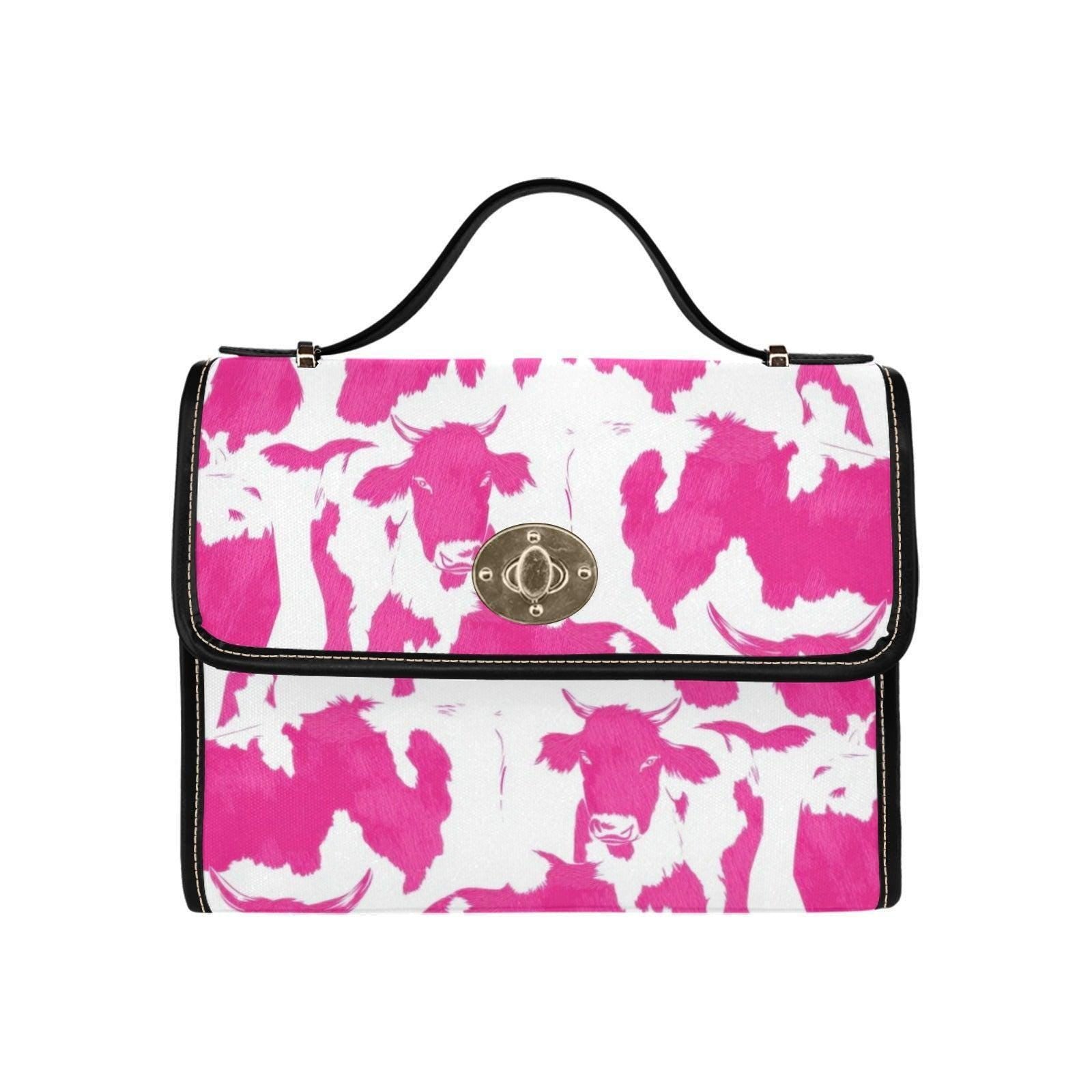Pink Cow Print Purse, Western Top Handle Handbag, Cowgirl Statement Bag