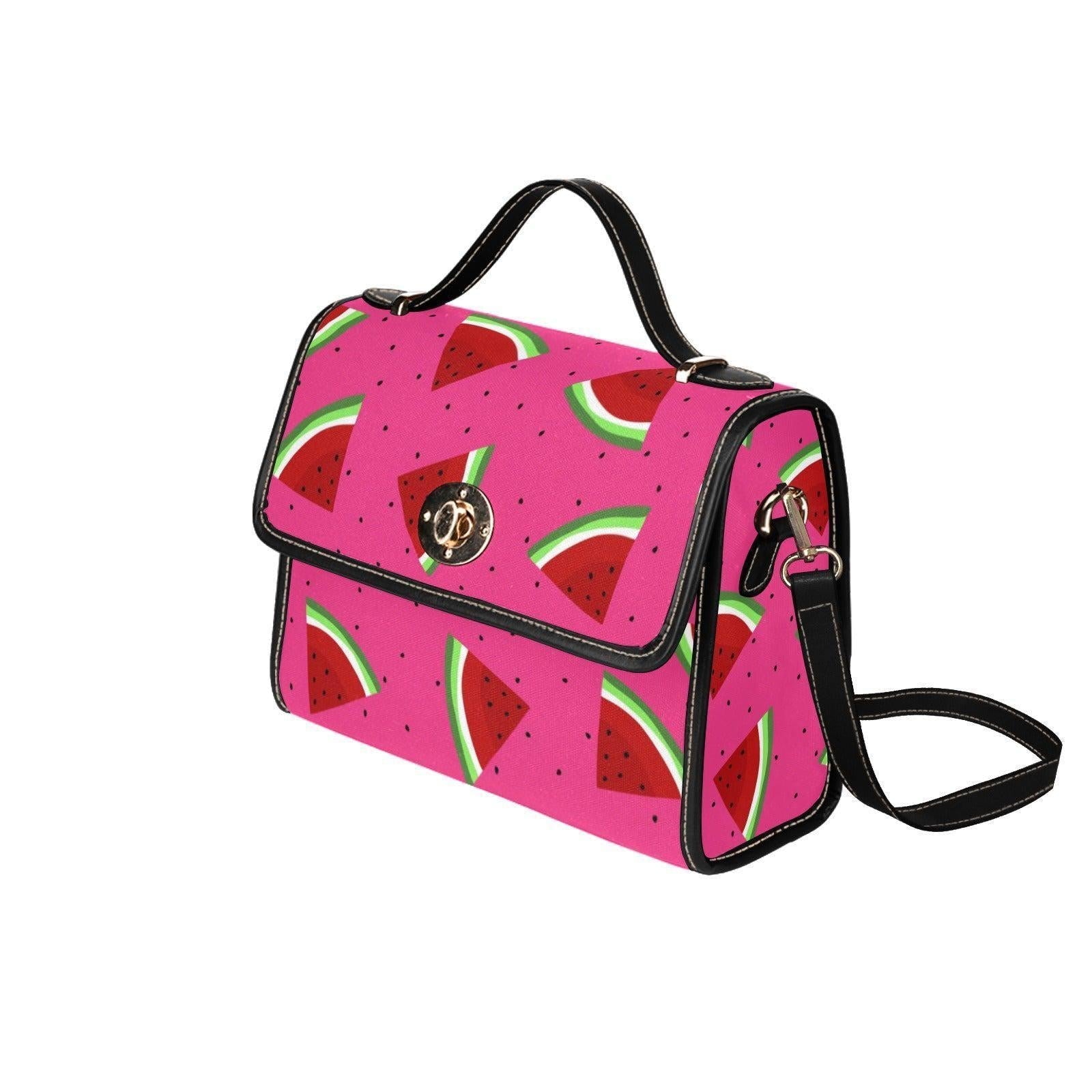 Watermelon Crossbody Purse, Pink Summer Handbag, Fruit Print Top Handle Bag