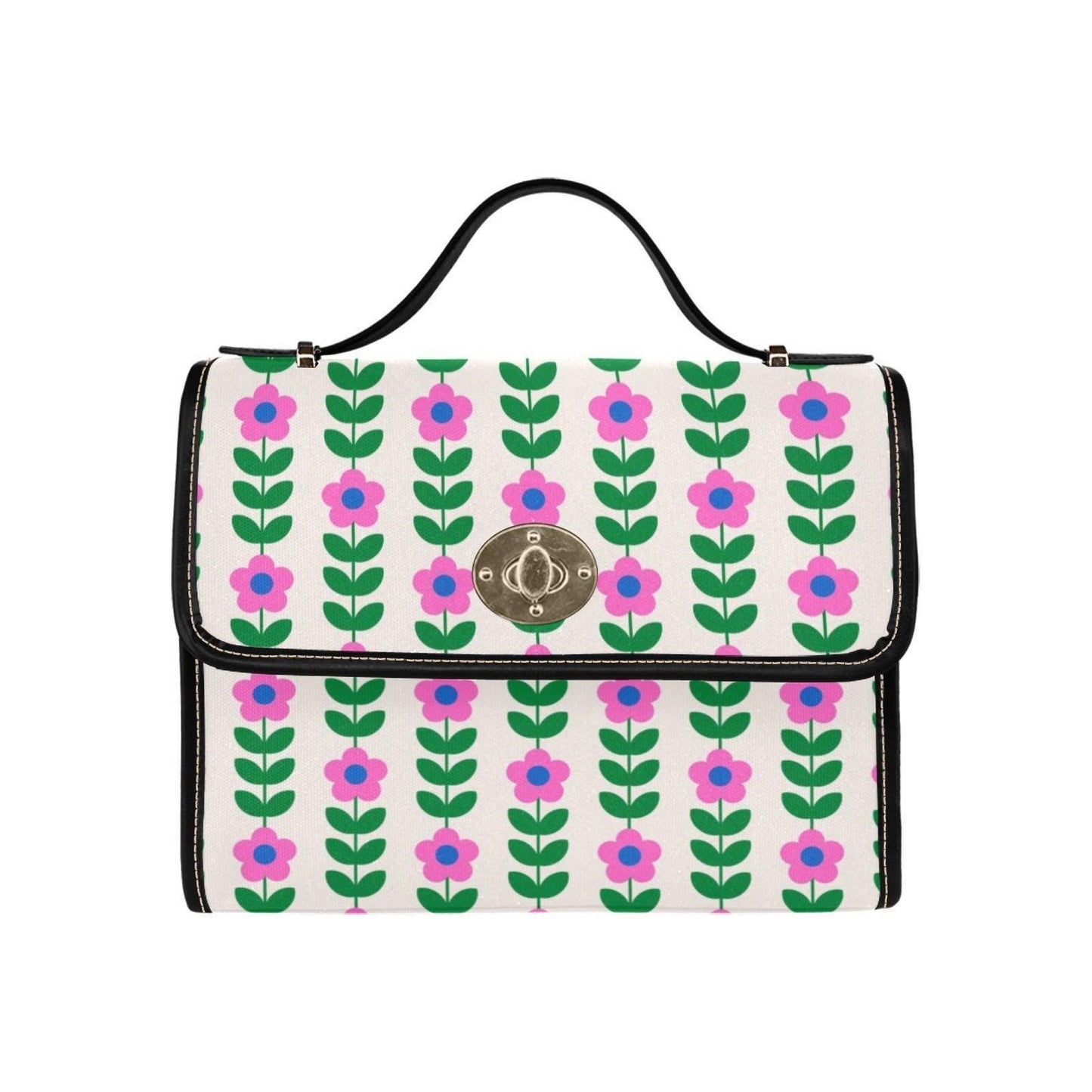 Retro Floral Handbag, Pink Daisy Purse, Mod Top Handle Bag