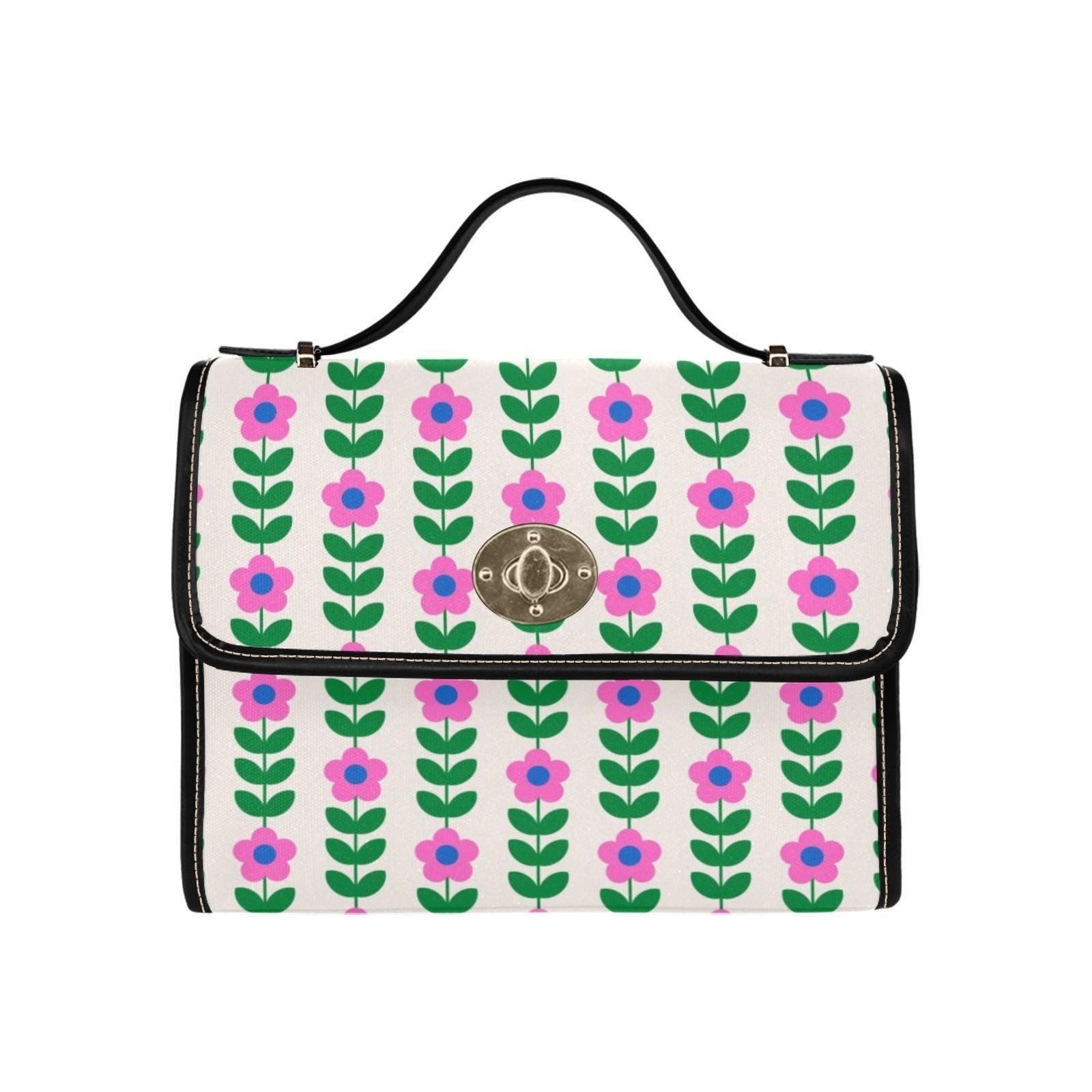 Retro Floral Handbag, Pink Daisy Purse, Mod Top Handle Bag