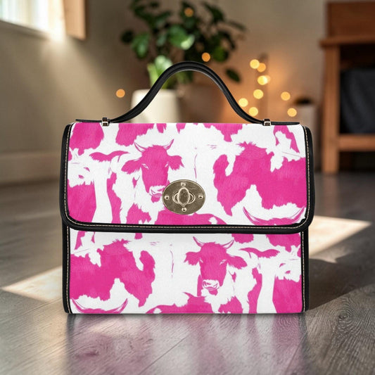 Pink Cow Print Purse, Western Top Handle Handbag, Cowgirl Statement Bag