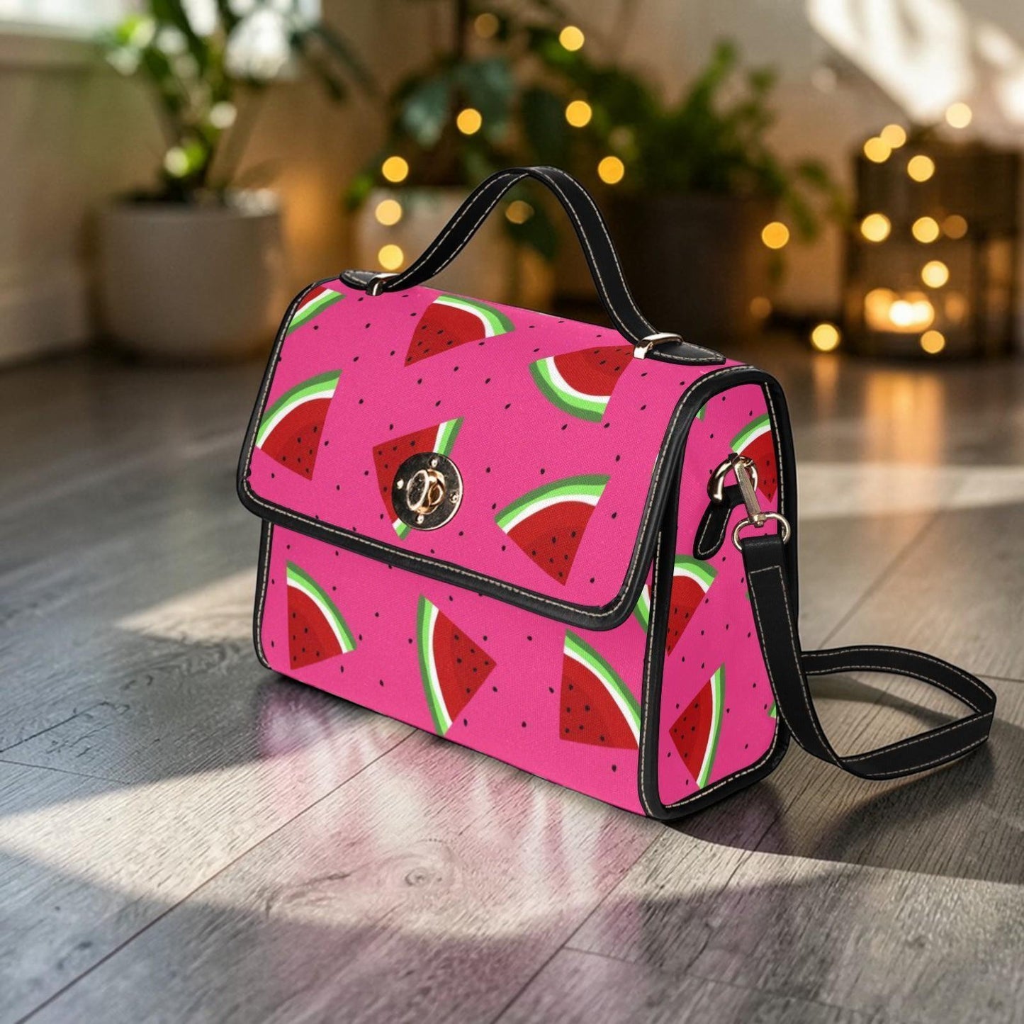 Watermelon Crossbody Purse, Pink Summer Handbag, Fruit Print Top Handle Bag
