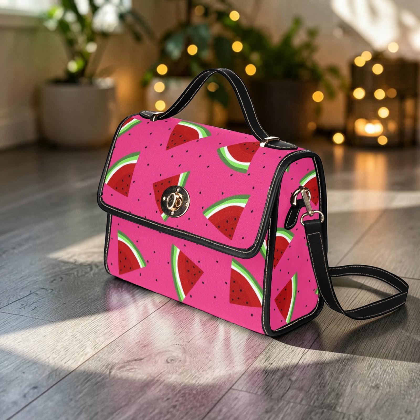 Watermelon Crossbody Purse, Pink Summer Handbag, Fruit Print Top Handle Bag