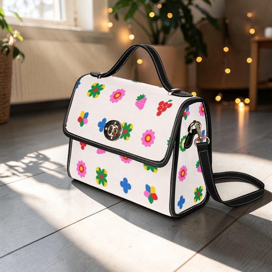 Groovy Flower Satchel Purse, Strawberry Cherry Top Handle Bag
