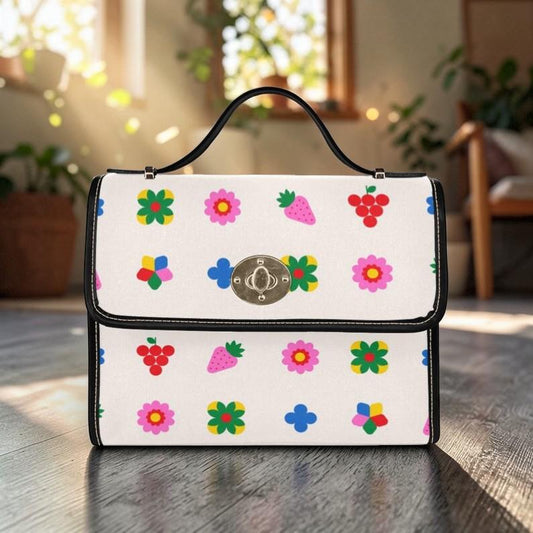 Groovy Flower Satchel Purse, Strawberry Cherry Top Handle Bag