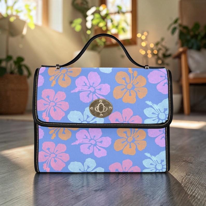 Tropical Hibiscus Handbag, Pastel Island Resort Top Handle Purse