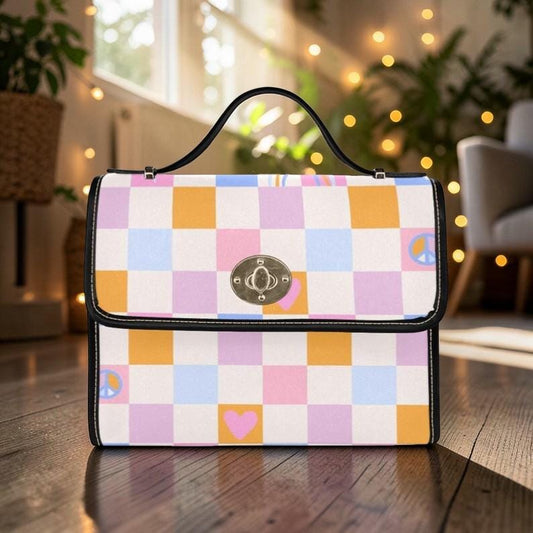 Pastel Checkered Crossbody Bag, Kawaii Satchel Purse, Y2K Top Handle Handbag