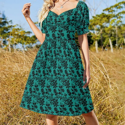 Teal Black Brocade Dress